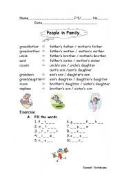 English worksheet: People in Family