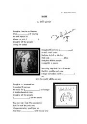 English Worksheet: John Lennon - Imagine / lyrics work sheet