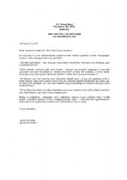 English Worksheet: Job Application Cover Letter - Template