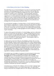 English Worksheet: A Brief History of the Idea of Critical Thinking