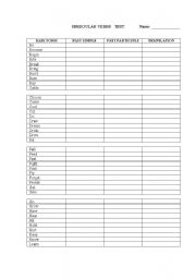 English worksheet: IRREGUALAR VERBS TEST