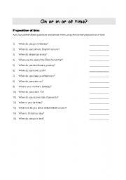 English worksheet: Prepositions of time