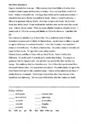 English worksheet: My Holiday Down Under