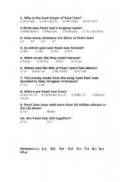 English worksheet: Pearl Jam Quiz