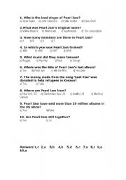 English Worksheet: Pearl Jam Quiz