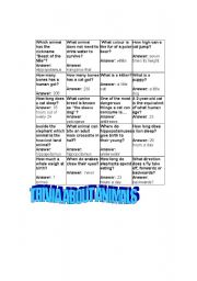 English Worksheet: trivia about animals