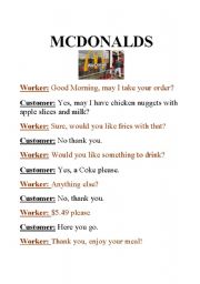 English Worksheet: roll play mcdonalds