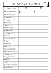 English Worksheet: short answers