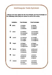 English worksheet: irregular verbs quiz (more advanced version)