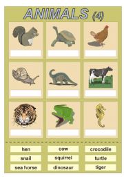 English Worksheet: Animals (4) vocabulary for kids (cut and paste exercise)