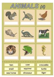 Animals (4) vocabulary for kids (cut and paste exercise)