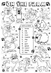 English Worksheet: On the farm - animals (1/3)