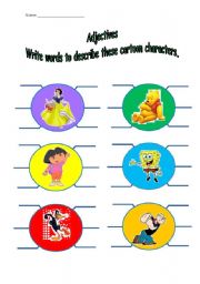English worksheet: describe cartoon characters