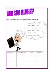 English worksheet: WHAT IS FOR BREAKFAST