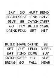 English Worksheet: Card to be used to play bingo with irregular verbs
