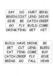 English worksheet: Card to be used to play bingo with irregular verbs