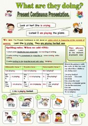 English Worksheet: What are they doing? Presentation of Present Continuous Tense