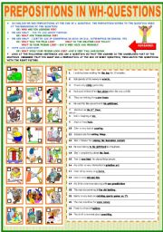 English Worksheet: PREPOSITIONS IN WH-QUESTIONS