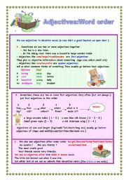 English Worksheet: ADJECTIVES(Word order ) 2 pages