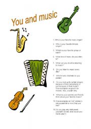 English worksheet: You and Music