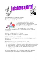 English Worksheet: Lets have a party!