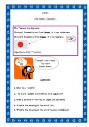 English worksheet: card 1 from theTsunami unit