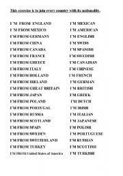 English Worksheet: IT IS A GAME TO JOIN EVERY COUNTRY WITH ITS NATIONALITY