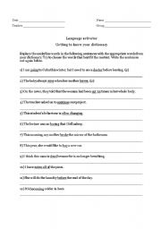 English worksheet: getting to know your dictionary