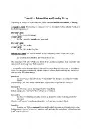 English worksheet: transitive and intransitive verbs