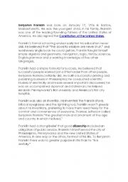 English Worksheet: A brief history of Benjaming Frankling