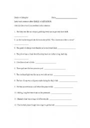 English Worksheet: simile and metaphor