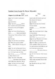 English Worksheet: Spirited Away Script worksheet