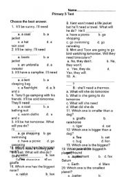 English worksheet: primary test