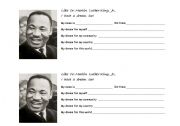 English Worksheet: In Honor of Martin Luther King:  I Have a Dream Too