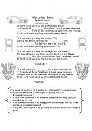 English Worksheet: Mercedes Benz Song- Student Version