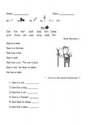 English worksheet: A story with exercise