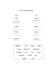 English Worksheet: Units of Measurement