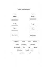 English worksheet: Units of Measurement