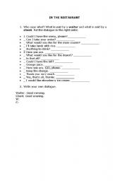 English worksheet: restaurant dialogue