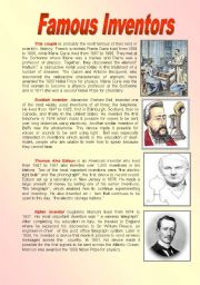 English Worksheet: Famous inventors reading comprehension