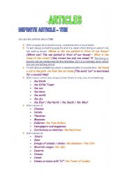 English worksheet: ARTICLES: Definite article THE