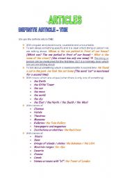 English Worksheet: ARTICLES: Definite article THE