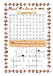 English Worksheet: Plural Wordsearch and Crossword - 6th grade 1 of 2