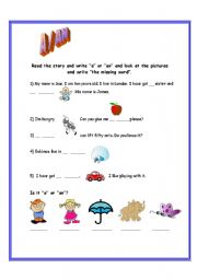 English Worksheet: A / AN