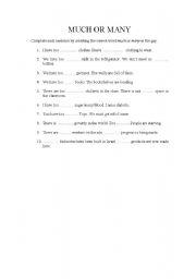 English Worksheet: Much or Many