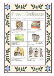 English worksheet: Present Continuous - Look at the pics and complete the sentences.