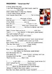 English Worksheet: SONG - exercise (Fill the words) Madonna - American Pie