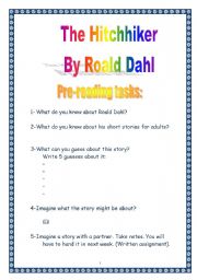 English Worksheet: PROJECT: Reading a short-story by Dahl: the Hitchhiker (9 pages) (plainer version)