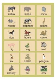 English Worksheet: Animals Picture Dictionary