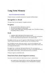 English worksheet: Long term Memory